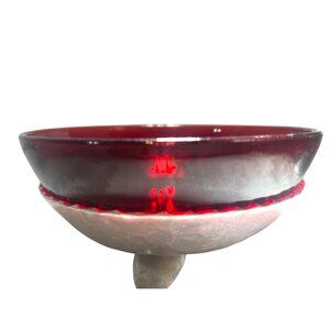 Vintage Red & Silver Metal Pedestal Candy Dish With Floral Lid